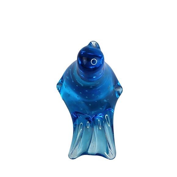 Vintage Art Glass Controlled Bubble Blue Bird Paperweight Figurine - Picture 6 of 7
